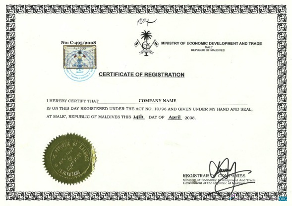 Download Maldives Certificate of Registration Photoshop template